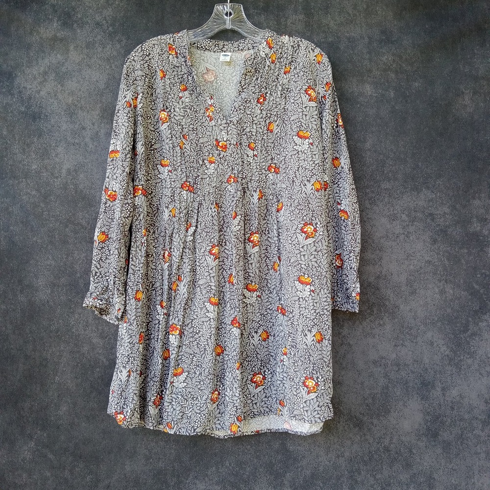 Old Navy Floral Print Dress Tunic ‎ Long Sleeve Casual Boho Peasant Hippie SzS